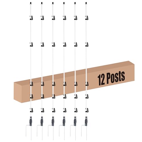 60'' Fiberglass Electric Fence Posts with Double Spikes for Animals, Garden Protection, etc. - 12 Posts Come with 60 Clips - size: 60" x 12 (60 Clips)