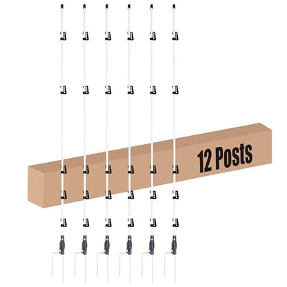 60'' Fiberglass Electric Fence Posts with Double Spikes for Animals, Garden Protection, etc. - 12 Posts Come with 60 Clips - size: 60" x 12 (60 Clips)