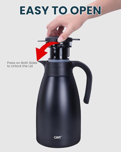 GiNT 51Oz Stainless Steel Thermal Coffee Carafe with Lid/Double Walled Vacuum Thermal Carafe / 12 Hour Heat Retention (Black, 1.5L) - color: Black, size: 50.7 Ounces