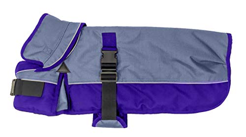 Derby Originals Ruff Pup 1200D Ripstop Waterproof Reflective Winter Dog Coat with Neck Cover and Harness Compatible Opening 220G - color: Charcoal/Purple, size: 22"