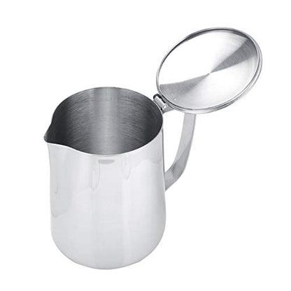 Stainless Steel Coffee Cup Mug Milk Frothing Pitcher Jug with Lid for Latte Coffee Art for Office Kitchen(1000mL) - size: 1000mL