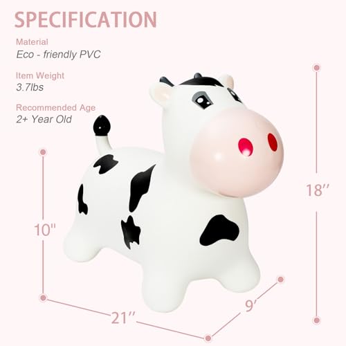 INPANY Bouncy Horse, Cow Hopper for Toddlers, Kid Gifts Toy, Pump Included | Eco-Friendly PVC, Low Center Gravity, Cute Cartoon Design, Load 100 Lbs, Learn & Exercise & Active Fun, Gifts for 1-3 Kids - color: Black and White