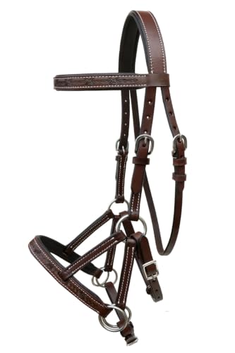 Horse Western Tan Leather Padded Bitless Training Sidepull Bridle Reins - color: Brown Barbed Wire