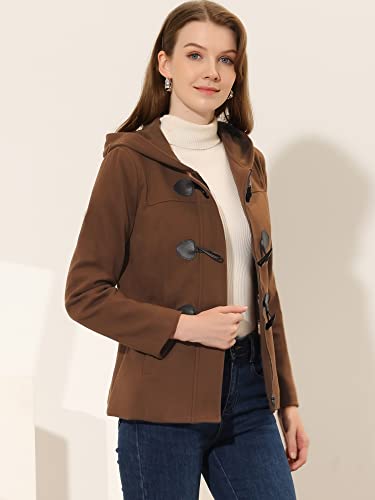 Allegra K Womens Casual Winter Peacoat Hooded Button Toggle Duffle Coats - color: Dark Brown, size: Large
