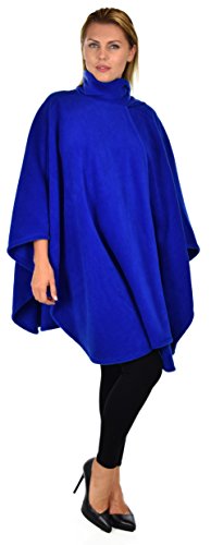 Dare2BStylish Women Poncho Style Fleece Cover Up with Muffler - color: Royal Blue