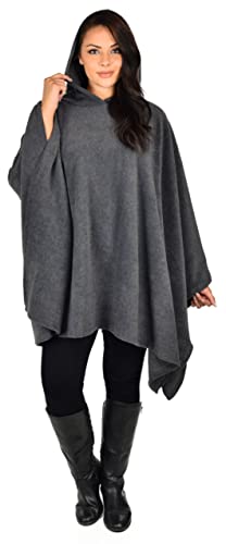 Dare2BStylish Women Poncho Style Hoodie Sweater Fleece Cover Up for Cold Weather - color: Charcoal Gray