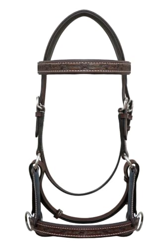 Horse Western Tan Leather Padded Bitless Training Sidepull Bridle Reins - color: Brown Barbed Wire