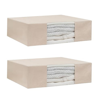 Clothes Storage Bags - 100% Cotton Canvas Sweater Storage Bags with Zipper - Reusable, Washable, Breathable, and Moth Proof Garment Bags - Convenient and Easy to Carry and Organize (2 Bags)