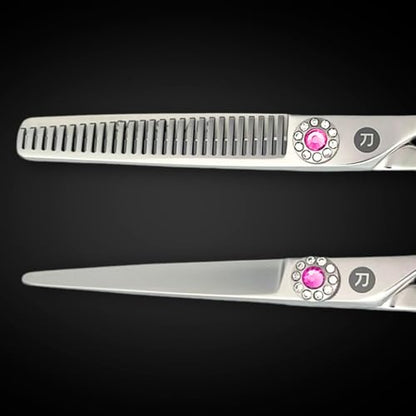 Saki Shears Sakura 5.5" Swivel Hair Cutting Scissors Set - Pink Cutting and Thinning Shears with Rotating Thumb - 440C Japanese Steel - color: Steel, size: Set of Swivel Shears