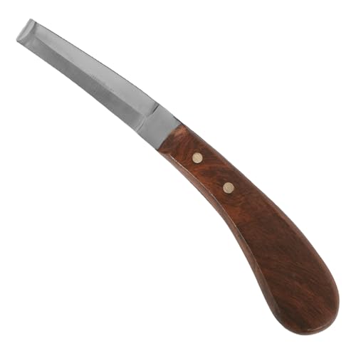 Hoof Knife Double Edged Curved Blade – Stainless Steel Curved Blade Farrier Tool with Wooden Handle, Multipurpose Hoof Trimming Knife for Livestock, 3-Inch Blade, 8.5-Inch Overall - style: Double Edge - RH