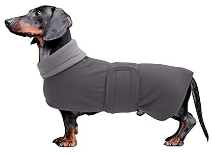 Dachshund Coats Sausage Dog Fleece Coat in Winter Miniature Dachshund Clothes with Hook and Loop Closure and high vis Reflective Trim Safety - Gray - S - color: Gray, size: Small(Back: 14"-15"in)