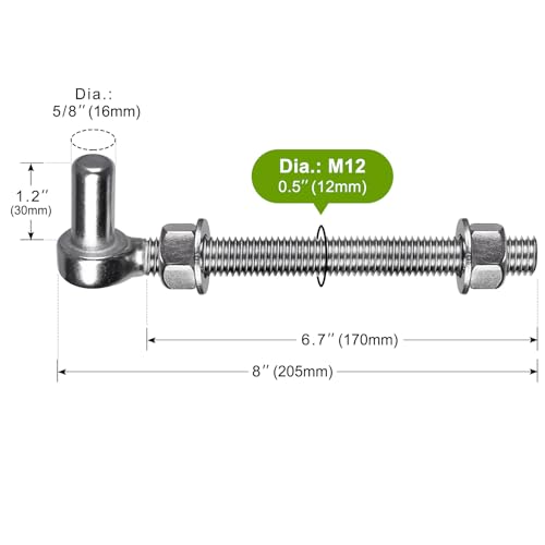 Insaga J Bolt Gate Hinge, 304 Stainless Steel Farm Gate Hinges, M12 x 8'' Gate Hinge Bolt 5/8'' for Chain Link Fence/Farm/Wooden Fence/Driveway, Supports up to 500lbs, 2pcs - color: M12-8''-2PCS