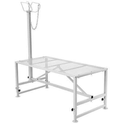 Happybuy Goat & Sheep Stand, 47x23 inch Livestock Stand, Metal with 21" to 33" Adjustable Height, Headpiece and Nose Loop, 500lbs Loading Weight, Perfect for Milking and Shearing, White