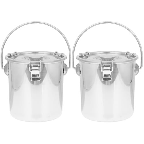 2Pcs Stainless Steel Fire Extinguisher Bucket with Lid Small Metal Airtight Storage Canister for Wine Cooler Beverage Ice Pails with Handles Camping Coolers 3.8 Quarts / 1 Gallon