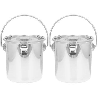 2Pcs Stainless Steel Fire Extinguisher Bucket with Lid Small Metal Airtight Storage Canister for Wine Cooler Beverage Ice Pails with Handles Camping Coolers 3.8 Quarts / 1 Gallon