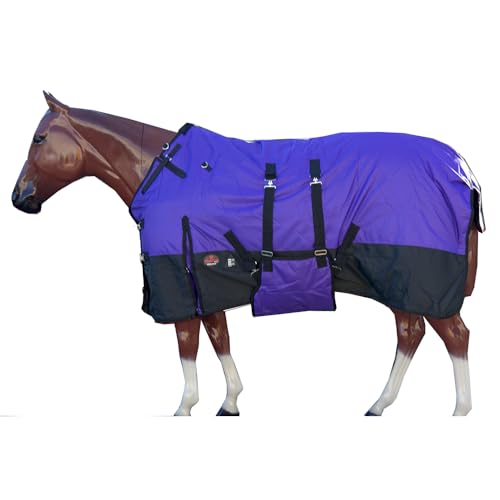 Winter Horse Turnout Blanket Hilason 600D Waterproof Rip-Stop Poly Fill Belly Wrap Shoulder Gussets Purple Black Cold Weather Horse Blanket - size: 78 In