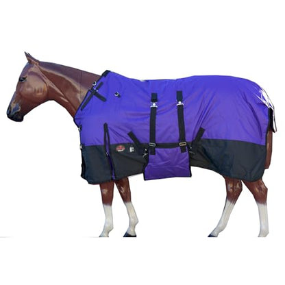 Winter Horse Turnout Blanket Hilason 600D Waterproof Rip-Stop Poly Fill Belly Wrap Shoulder Gussets Purple Black Cold Weather Horse Blanket - size: 78 In