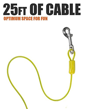 BV Dog Tie Out Cable 25 Feet - Heavy Duty Dog Lead Up to 35 Pounds - Reflective & Rust-Free with Quick Release Swivel Clips & 360° Rotating Clasp - Tangle-Free Dogs Runner for Yard (Yellow, Single) - color: 35lbs/ 25ft/ Yellow, style: Single