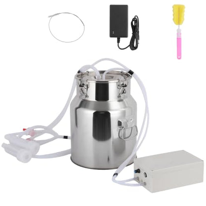 Automatic Pulsating Goat Milking Machine, 14L Stainless Steel Bucket Portable Sheep Milker with Food-Grade Silicone Cups and Adjustable Suction for Farm Home Use Dairy Equipment L - size: L