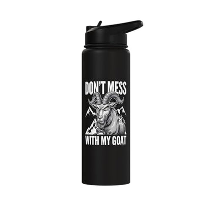 Don´t Mess With My Goat Cute Coat Pygmy Goat Farmer Stainless Steel Insulated Water Bottle - color: Black