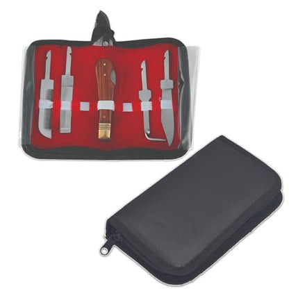 Professional Hoof Knife and Claws Interchangeable Stainless Steel Kit – Hoof Trimming & Cleaning Tools with Ergonomic Handle for Horses, Cattle, Livestock Animal - Zipper Case (Set of 4)
