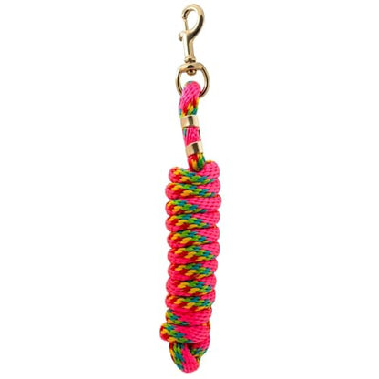 Jeffers Neon Poly Horse Lead Rope with Brass Bolt Snap, 8' - Spiral Pink - color: Pink with Spiral Pattern, size: 5/8inch x 8inch