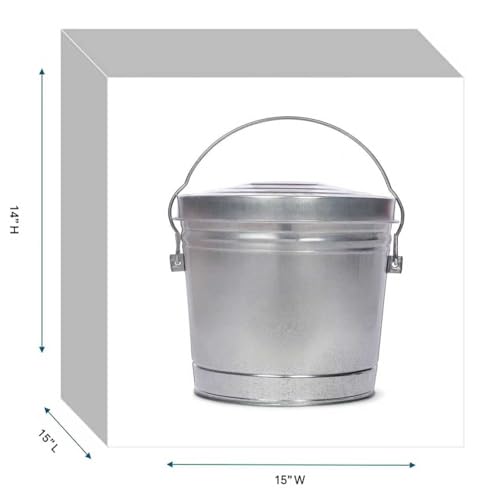 6-Gallon Galvanized Steel Storage Can with Lid, Heavy-Duty Metal Trash Can for Outdoor, Indoor Use, Pet Food Container, Bird Seed Storage, Ash Bucket, Rodent Proof, Ideal for Garage, Garden, Patio