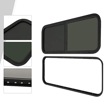 42" W x 22" H Black Tempered Glass RV Window, Horizontal Sliding, Universal Fit for RV with 2-6mm Sheet Metal Thickness - color: 42" W x 22" H