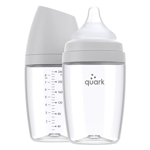 BuubiBottle Max Slow Flow Bottle for Newborn Babies by Quark - with Anti-Colic RealFeel Nipple to Simulate Breastfeeding - BPA-Free, PVC-Free, Toxin-Free - 8 Oz Bottle with Lid, 2 Pack - Gray - color: Gray