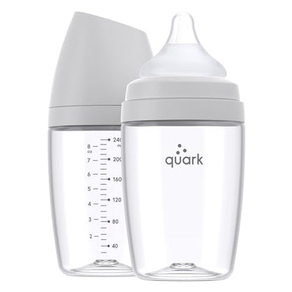 BuubiBottle Max Slow Flow Bottle for Newborn Babies by Quark - with Anti-Colic RealFeel Nipple to Simulate Breastfeeding - BPA-Free, PVC-Free, Toxin-Free - 8 Oz Bottle with Lid, 2 Pack - Gray - color: Gray