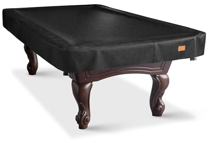 Heavy Duty Leatherette Billiard Pool Table Cover, Waterproof & Tearproof Cover for Pool Table 7/8/9FT (Black/Faux Lambskin, 9FT-(112"LX 62"WX 8“H))