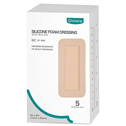 Dimora Silicone Foam Dressing with Border Adhesive 4"x8" - size: 4"x8"(5Packs)