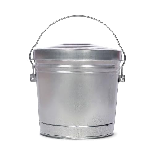 6 Gallon Galvanized Steel Storage, Steel Utility Pail, Heavy-Duty Metal Storage Bucket with Wire Bail Handle, for Bird Seed, Pet Food, Charcoal, and Yard Waste