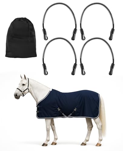 4Pcs Adjustable Elastic Horse Blanket Straps, Stretch Rug Leg Tail Straps w/Double Clips