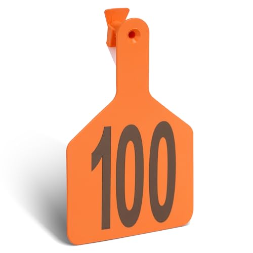 Cattle Ear Tags Numbered 100 Pcs Large Cow Tags Orange | Pre-Numbered 001-100, One-Piece, Fit, Not Easy To Fall Off, Easy Application, Durable, Fade-Resistant & Cold-Resistant - color: Orange, size: 100