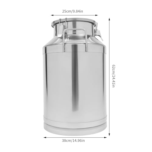 Milk Bucket 60L/15gal Stainless Steel Milk Transport Barrel with Lid, 15×24in Heavy Duty Milk Jugs with Three Buckles and Two Sturdy Handles for Oil, Milk, Coffee, Wine, Tea, Honey - size: 60L/15gal-15×24in