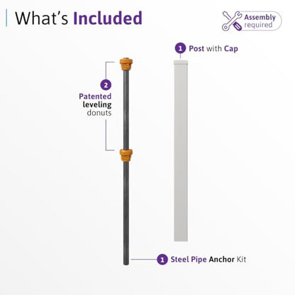 WamBam 4ft White Vinyl Finishing Post | No Dig, Steel Pipe Anchor, for Nantucket, Sturbridge, and Westport Fences, BL19042 - color: 4ft Tall Finishing Post