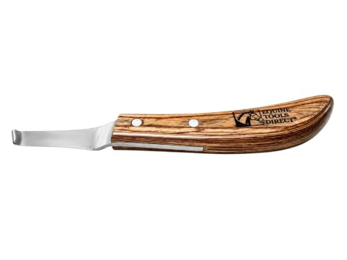 Right-Handed Farrier Hoof Knife, Curved J2 420 Magnetic Stainless Steel Blade, Ergonomic Wooden Handle, Horse Hoof Trimming Tool for Sole & Frog Paring