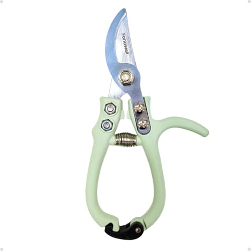 Fondwell 6" Small Bypass Pruners Garden Shears Plant Clippers for Gardening | 1-Pack Lightweight Pruning Shears, Rust Resistant, Comfortable Use - Best for Delicate Cutting Fresh Flower Stems Herbs Buds - color: Sage (Curved Blades)