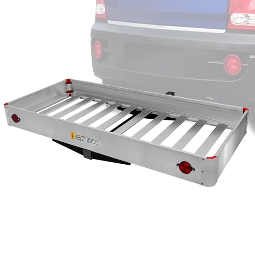 MaxxHaul 50149 500-lb Capacity 50 inch x 22 inch Hitch Mount Premium Folding Aluminum Cargo Carrier Rack Basket with High Side Rails and Reflector Lens for Added Safety - style: 50149- Folding ALuminum Cargo Carrier