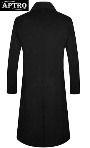 APTRO Men's Full Length Trench Coat Long Wool Overcoat Winter Windbreaker - color: Solid Black, size: Large