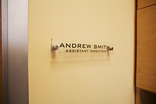 Personalized Office Wall Name Plate Sign. Modern Stainless Steel Legs (Clear See Through) - color: Clear See Through
