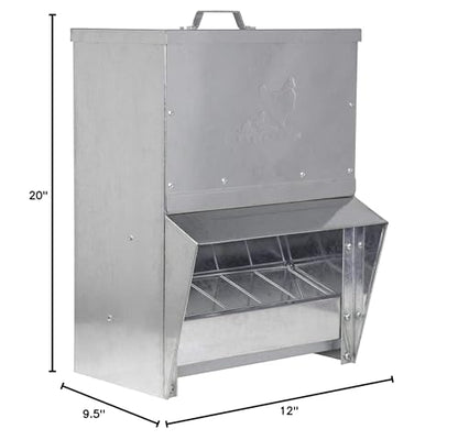 RentACoop 25lb Gravity-Fed Metal Trough Feeder with Lid & Rain Cover - size: 25LB Capacity