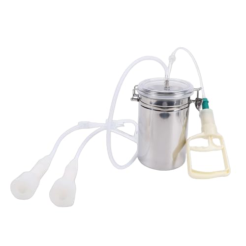 Milking Machine,Portable 2L Stainless Steel Bucket,Manual Pulsation Vacuum Milker Set,Easy Control Strong Suction Milking Machine for Goats Cows