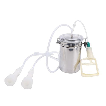 Milking Machine,Portable 2L Stainless Steel Bucket,Manual Pulsation Vacuum Milker Set,Easy Control Strong Suction Milking Machine for Goats Cows