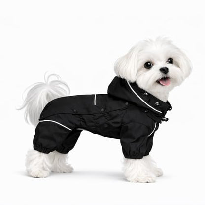 LOVELONGLONG Fleece-Lined Dog Raincoat with Removable Hood – Waterproof Winter Full Body Dog Jacket – Windproof Snowproof Cold-Weather Suit – Black-F XS - color: Black-Fleeced, size: XS (Back 10.5")