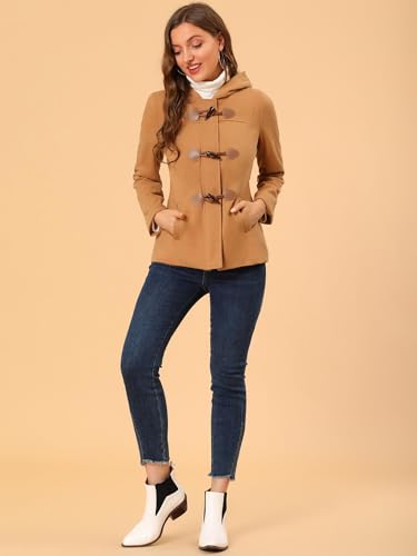 Allegra K Womens Casual Winter Peacoat Hooded Button Toggle Duffle Coats - color: Brown, size: Large