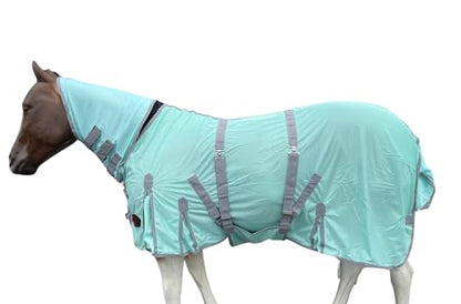 Heavy Duty Horse Fly Sheet with Neck and Detachable Belly Band | Summer Sheet (80, Pastel-Green-Grey-Trim) - color: Pastel-Green-Grey-Trim, size: 80