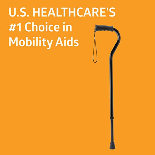 Medline Gel Grip Aluminum Cane with Offset Handle, Adjusts 29-38", 300 lbs. Capacity, Black - for Men & Women, Foot & Leg Injuries, Mobility, 1 Ct.