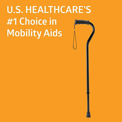 Medline Gel Grip Aluminum Cane with Offset Handle, Adjusts 29-38", 300 lbs. Capacity, Black - for Men & Women, Foot & Leg Injuries, Mobility, 1 Ct.
